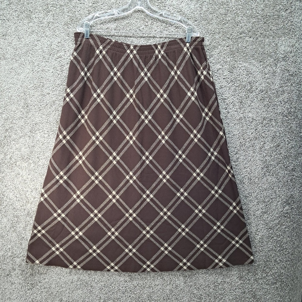 C.D. Daniels Womens Brown Plaid A-Line Midi Skirt Plus Size 1X Elastic Waist